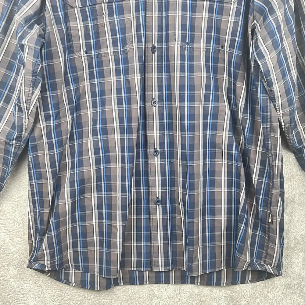 The North Face Button Up Camp Shirt Mens L Blue‎ Gray Plaid Outdoors Casual